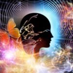Composition of human feature lines and symbolic elements suitable as a backdrop for the projects on human mind, consciousness, imagination, science and creativity